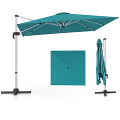 Sombrilla 3 m Cuadrada de Aluminio con Rotación de 360° Inclinación Ajustable Resistente al Viento para Patio Piscina Terraza Azul