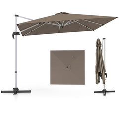 Sombrilla 3 m Cuadrada de Aluminio con Rotación de 360° Inclinación Ajustable Resistente al Viento para Patio Piscina Terraza Marrón