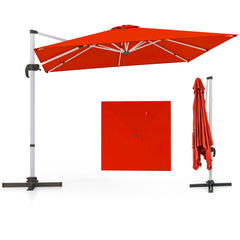 Sombrilla 3 m Cuadrada de Aluminio con Rotación de 360° Inclinación Ajustable Resistente al Viento para Patio Piscina Terraza Naranja