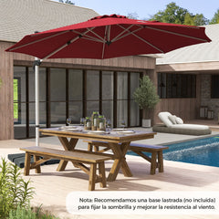 Sombrilla Redonda de Aluminio de 339 cm con Rotación de 360° Inclinación Ajustable Resistente al Viento para Patio Piscina Terraza Rojo