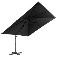 Sombrilla 300 cm para Patio con Manivela 3 Inclinaciones Rotación a 360° 8 Varillas Base Cruzada Parasol de Exterior Negro