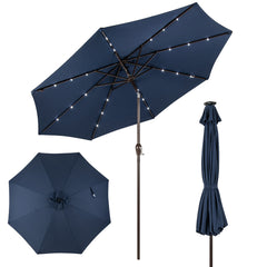 3M Sombrilla Solar de Playa Plegable con 24 Luces LED Parasol Inclinable con Manivela 8 Costillas para Jardín Patio Balcón Azul Marino
