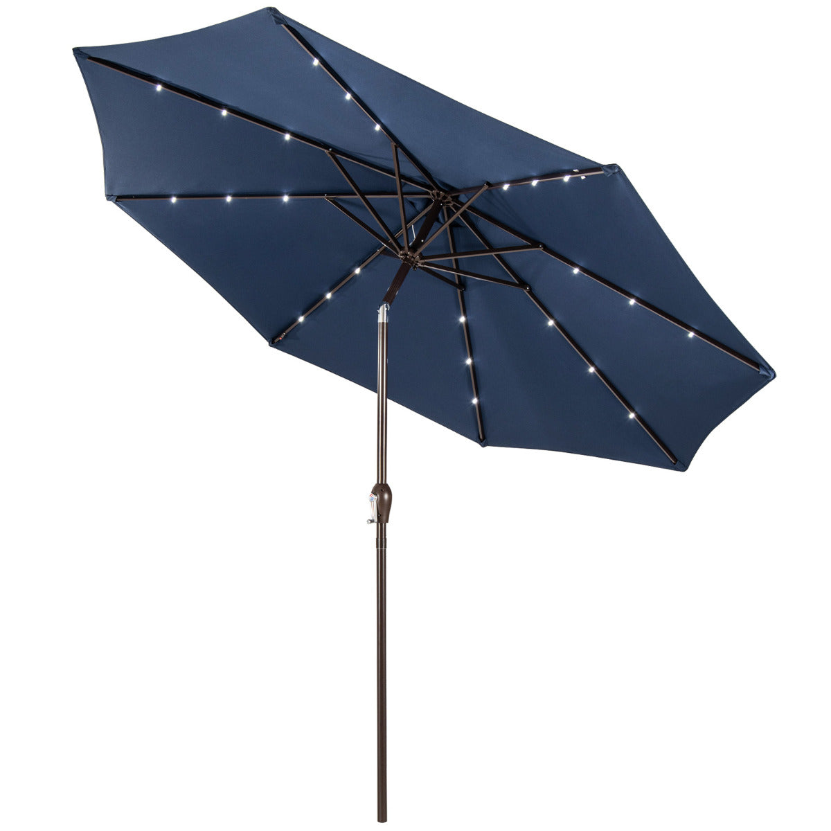 3M Sombrilla Solar de Playa Plegable con 24 Luces LED Parasol Inclinable con Manivela 8 Costillas para Jardín Patio Balcón Azul Marino
