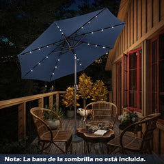 3M Sombrilla Solar de Playa Plegable con 24 Luces LED Parasol Inclinable con Manivela 8 Costillas para Jardín Patio Balcón Azul Marino