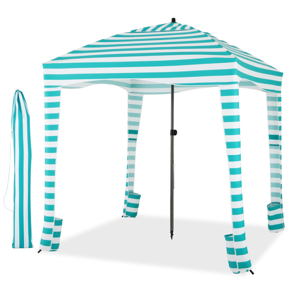 Sombrilla Playa Portátil con Pared Lateral Desmontable Bolsa de Transporte 8 Sacos de Arena Protección Solar para Exteriores 183 x 183 cm Verde