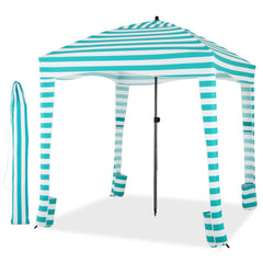 Sombrilla Playa Portátil con Pared Lateral Desmontable Bolsa de Transporte 8 Sacos de Arena Protección Solar para Exteriores 183 x 183 cm Verde