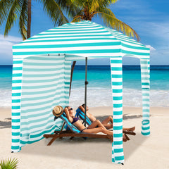 Sombrilla Playa Portátil con Pared Lateral Desmontable Bolsa de Transporte 8 Sacos de Arena Protección Solar para Exteriores 183 x 183 cm Verde