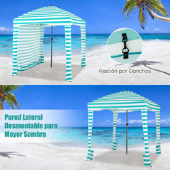 Sombrilla Playa Portátil con Pared Lateral Desmontable Bolsa de Transporte 8 Sacos de Arena Protección Solar para Exteriores 183 x 183 cm Verde
