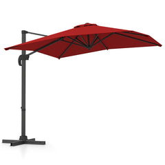 Sombrilla de Exterior con Base en Cruz Sombrilla de Patio con 360° de Rotación 5 Inclinaciones Ajustables 8 Varillas Manivela Rojo
