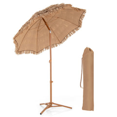 Sombrilla Tiki de 200 CM con Base Plegable Sombrilla de Estilo Hawaiano para Playa con Botón de Inclinación Portátil para Exterior Jardín