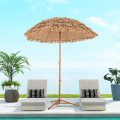 Sombrilla Tiki de 200 CM con Base Plegable Sombrilla de Estilo Hawaiano para Playa con Botón de Inclinación Portátil para Exterior Jardín