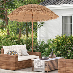 Sombrilla Tiki de 200 CM con Base Plegable Sombrilla de Estilo Hawaiano para Playa con Botón de Inclinación Portátil para Exterior Jardín