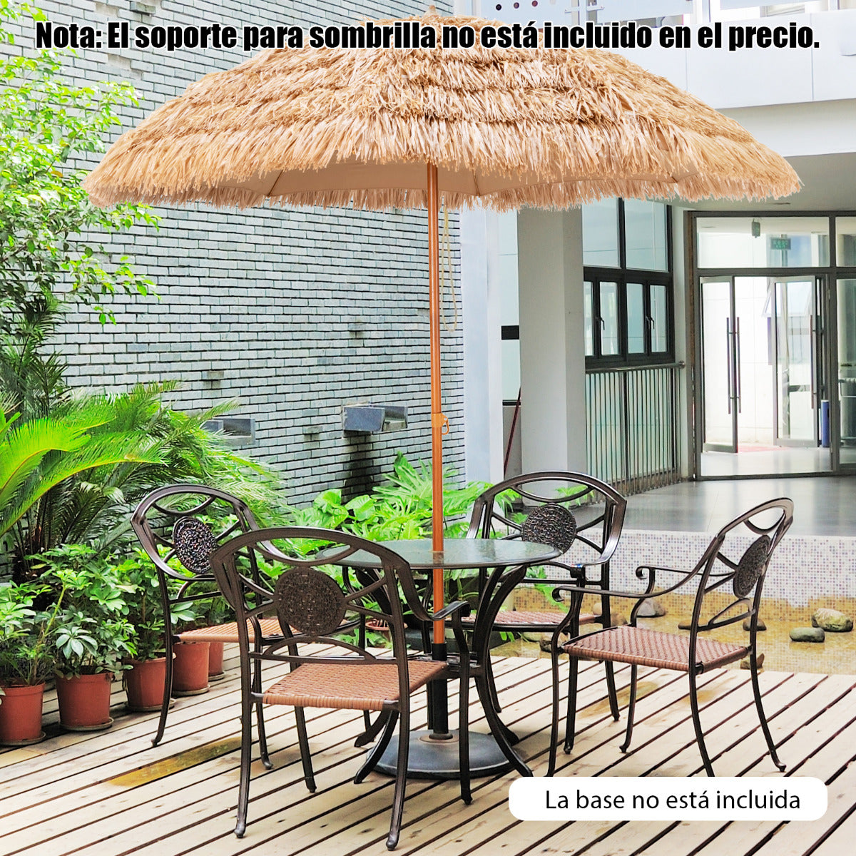 Sombrilla Tiki de Paja 205 cm Hawaiana con 8 Costillas de Metal Superior de 7 Niveles Portátil para Playa Patio Piscina Natural