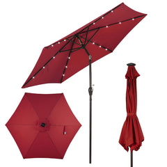 Paraguas con luces de jardín LED en hierro de Ø270 cm Parasol exterior Rojo vino
