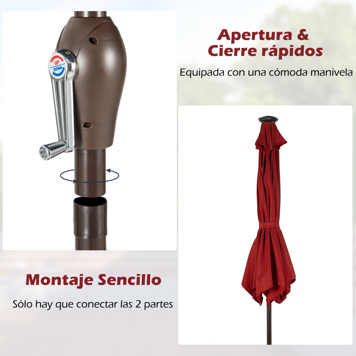 Paraguas con luces de jardín LED en hierro de Ø270 cm Parasol exterior Rojo vino
