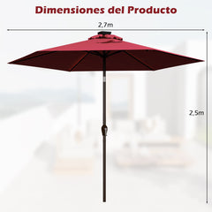 Paraguas con luces de jardín LED en hierro de Ø270 cm Parasol exterior Rojo vino