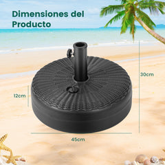 Soporte de Base de Sombrilla Redonda de 45 cm para Llenar de Agua y Arena Base de Jardín para Postes de Sombrilla de 38 y 48 mm Negro
