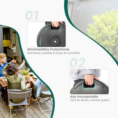 Soporte de Base de Sombrilla Redonda de 45 cm para Llenar de Agua y Arena Base de Jardín para Postes de Sombrilla de 38 y 48 mm Negro