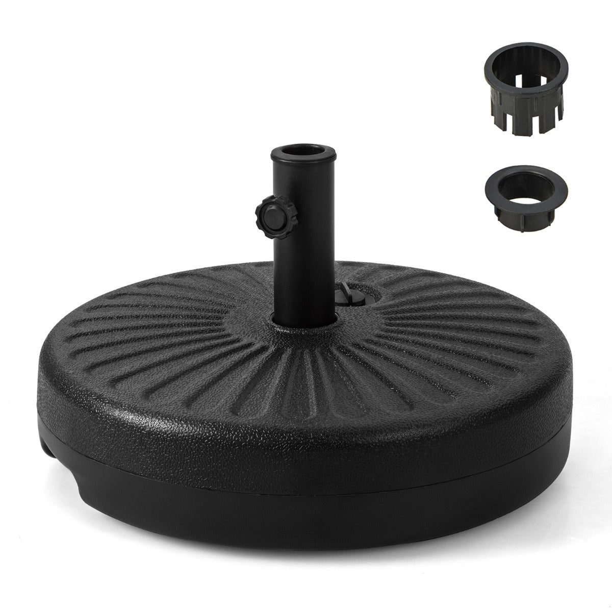 Soporte de Base de Sombrilla Redonda Rellenable de 50 cm para Postes de Sombrilla de 38 y 48 mm para Jardín y Patio Carga 34 kg Negro