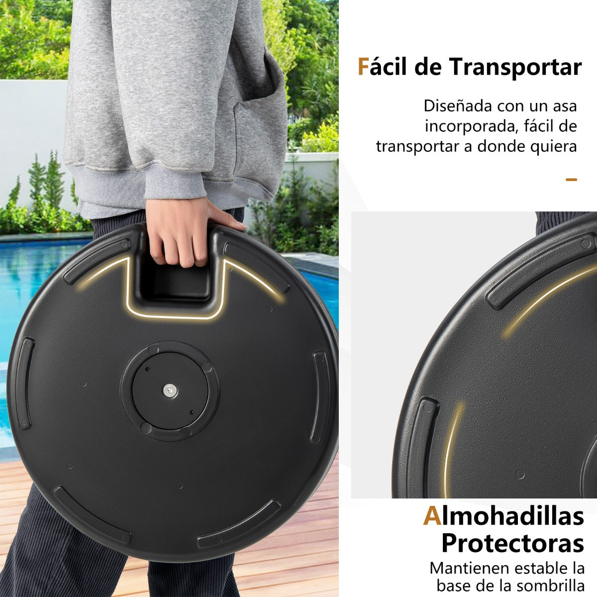 Soporte de Base de Sombrilla Redonda Rellenable de 50 cm para Postes de Sombrilla de 38 y 48 mm para Jardín y Patio Carga 34 kg Negro
