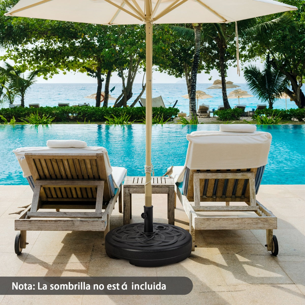 Soporte de Base para Sombrilla Redonda de 56 cm Rellenable con Agua y Arena para Postes de Sombrillas de 38 y 48mm para Jardín Negro