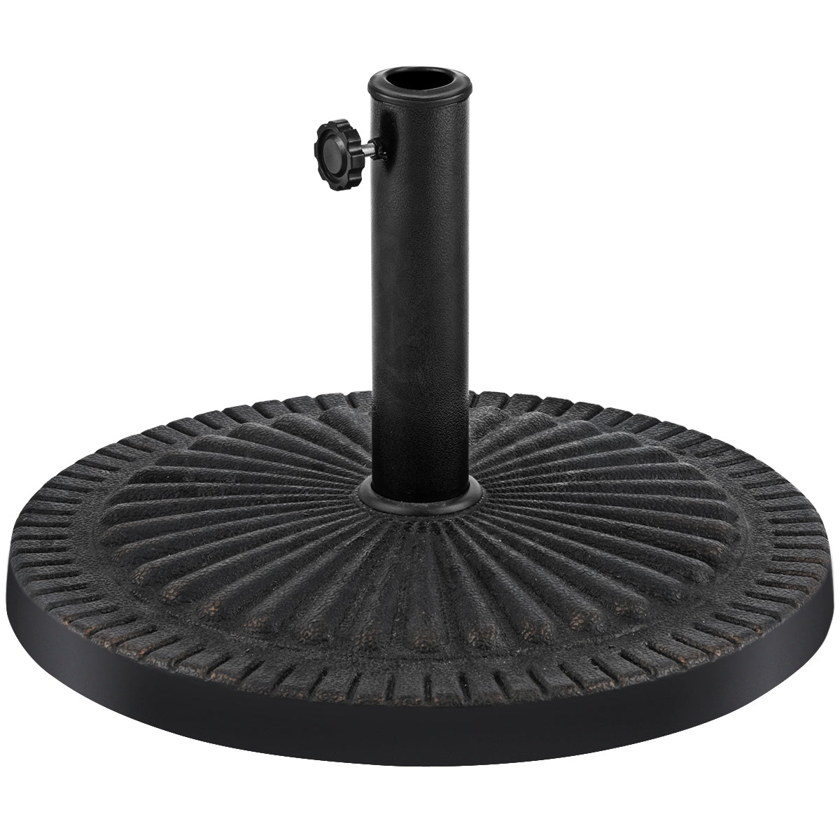 Soporte de Base Redonda de 49,5 cm para Sombrilla Resistente de Patio con Perilla de Ajuste Poste de Hierro Patrón Decorativo Bronce