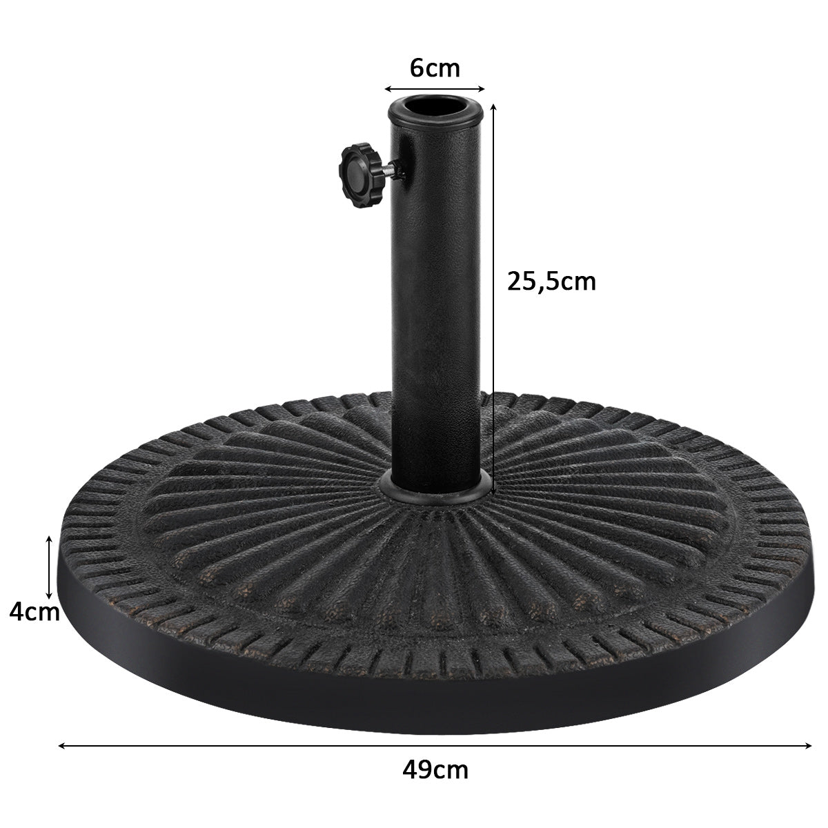 Soporte de Base Redonda de 49,5 cm para Sombrilla Resistente de Patio con Perilla de Ajuste Poste de Hierro Patrón Decorativo Bronce