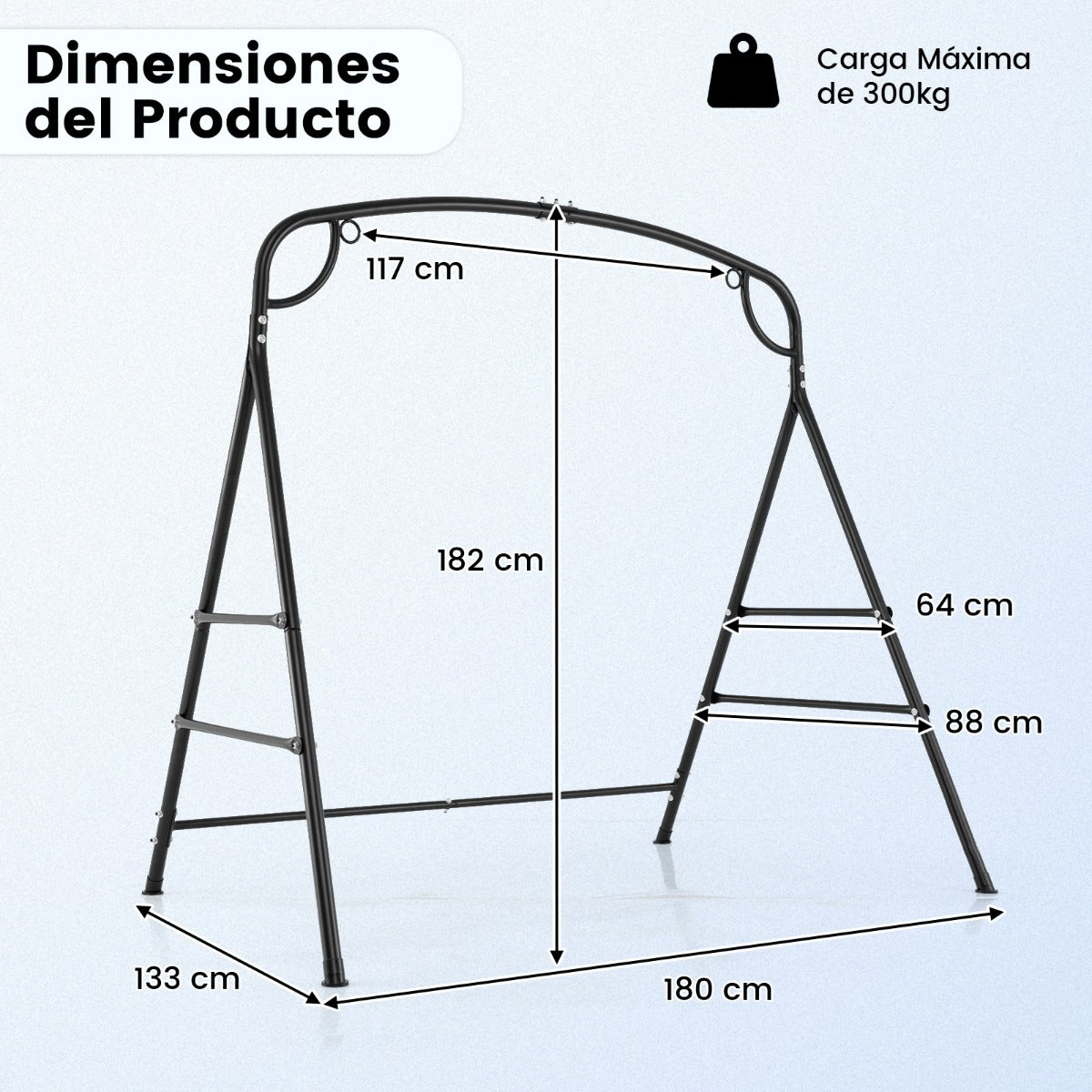 Soporte de Columpio de Metal Carga 300 kg con 4 Barras de Apoyo 2 Métodos de Suspensión Negro