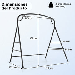 Soporte de Columpio de Metal Carga 300 kg con 4 Barras de Apoyo 2 Métodos de Suspensión Negro