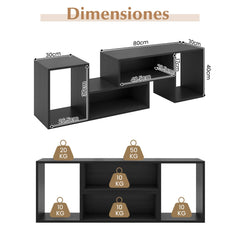 Consola de TV de 2 Piezas Centro de Entretenimiento Minimalista para TV de 50/55/60 Pulgadas Mesa de TV con Combinación Libre Negro