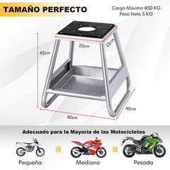 Soporte de Elevación para Motocicleta de Metal Resistente con Parte Superior Antideslizante Bandeja de Aceite Extraíble Carga 450 kg