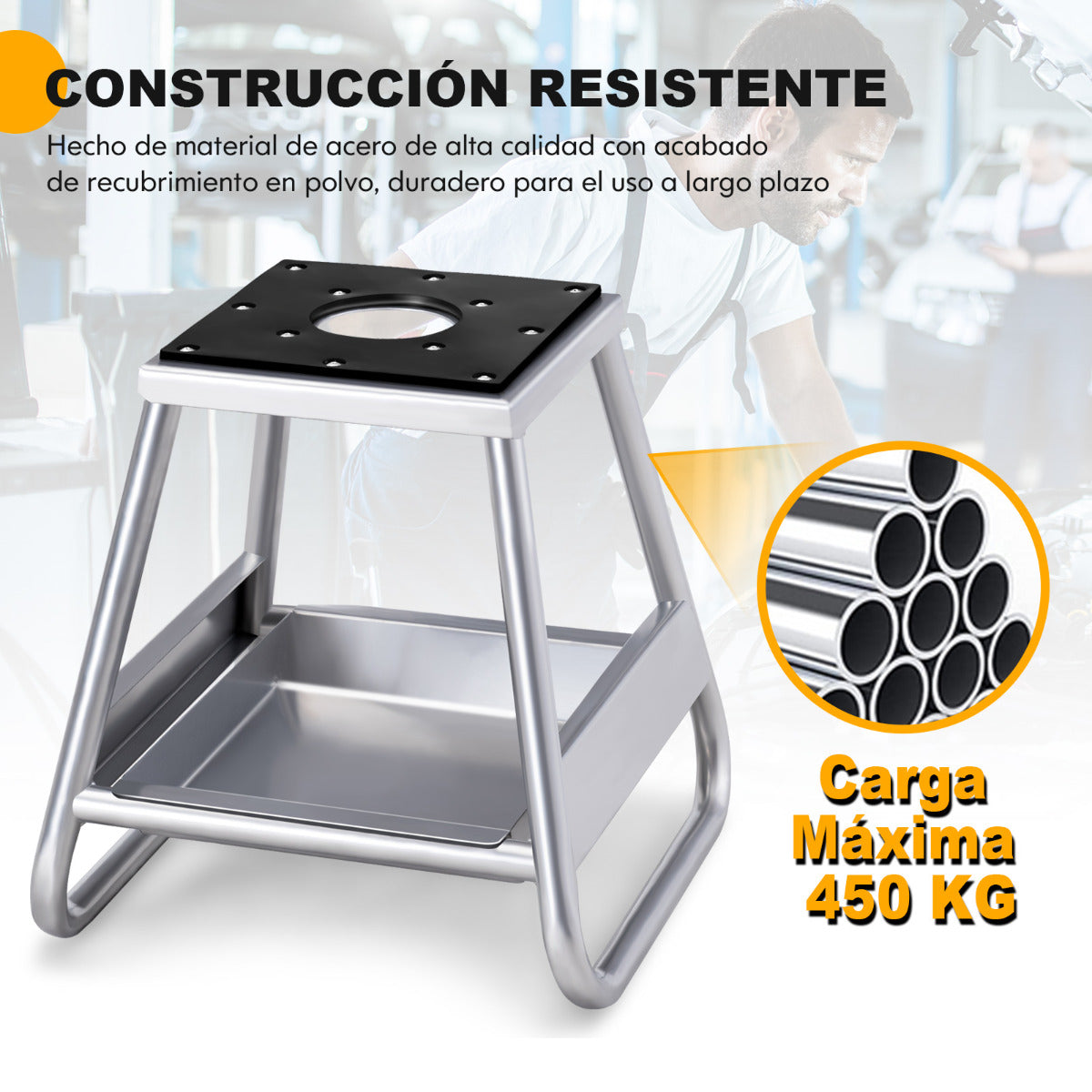 Soporte de Elevación para Motocicleta de Metal Resistente con Parte Superior Antideslizante Bandeja de Aceite Extraíble Carga 450 kg