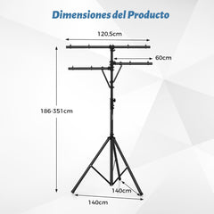 Soporte de Luz Móvil Ajuste Altura con Múltiples Brazos Trípode Portátil en Forma de T para Obras de Teatro Bodas y Fiestas Carga 40 kg