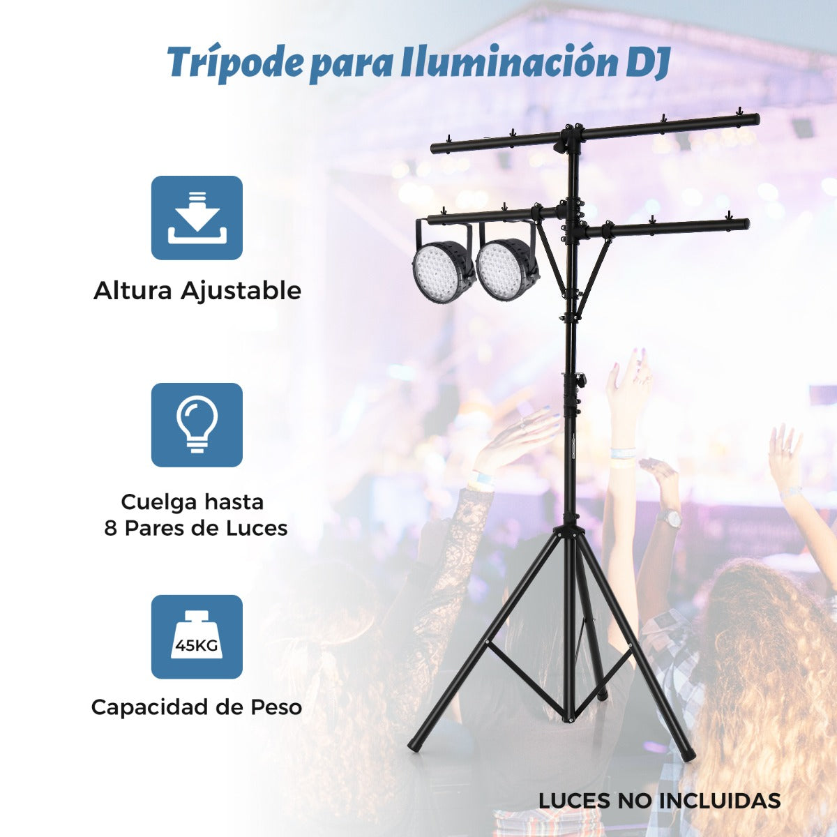Soporte de Luz Móvil Ajuste Altura con Múltiples Brazos Trípode Portátil en Forma de T para Obras de Teatro Bodas y Fiestas Carga 40 kg
