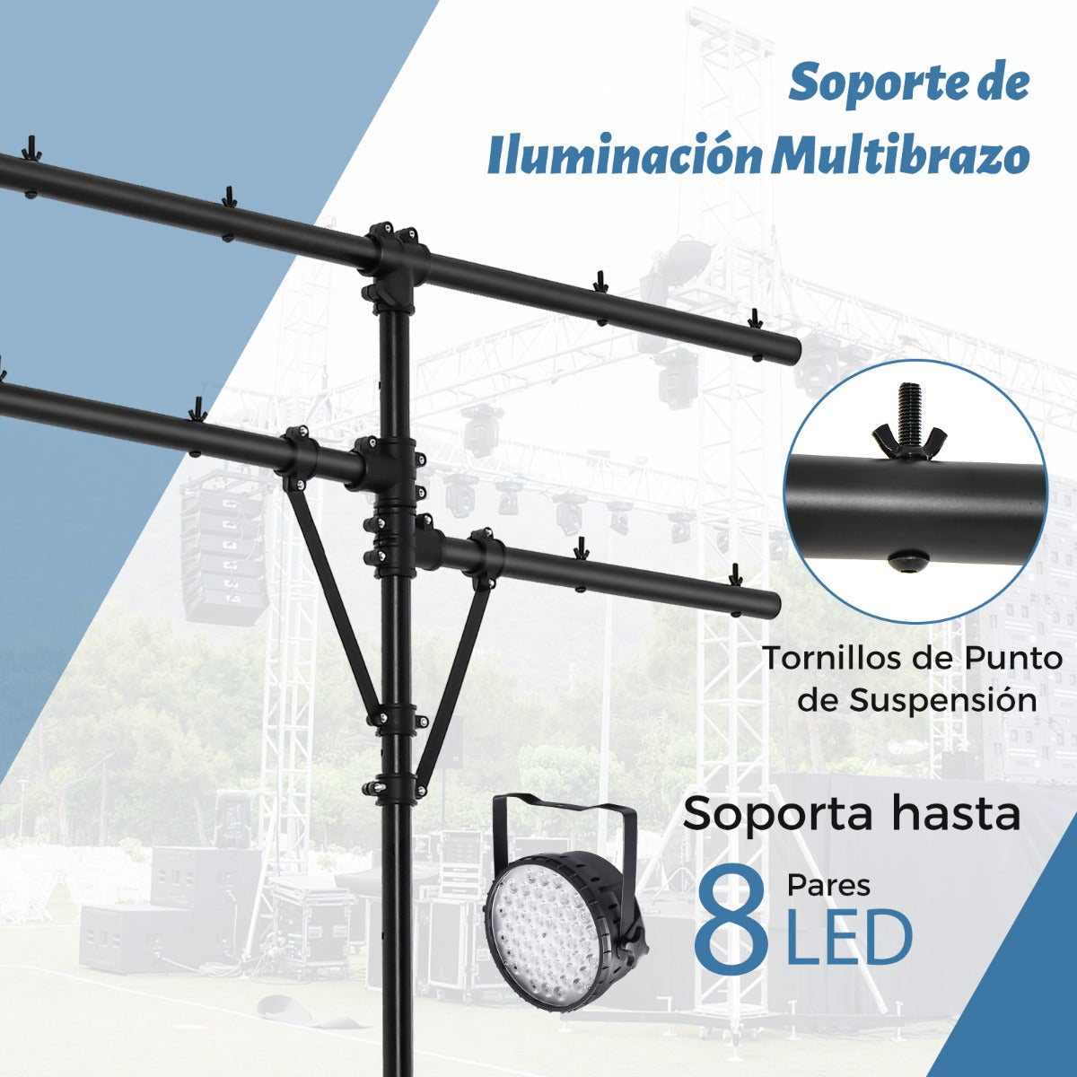 Soporte de Luz Móvil Ajuste Altura con Múltiples Brazos Trípode Portátil en Forma de T para Obras de Teatro Bodas y Fiestas Carga 40 kg