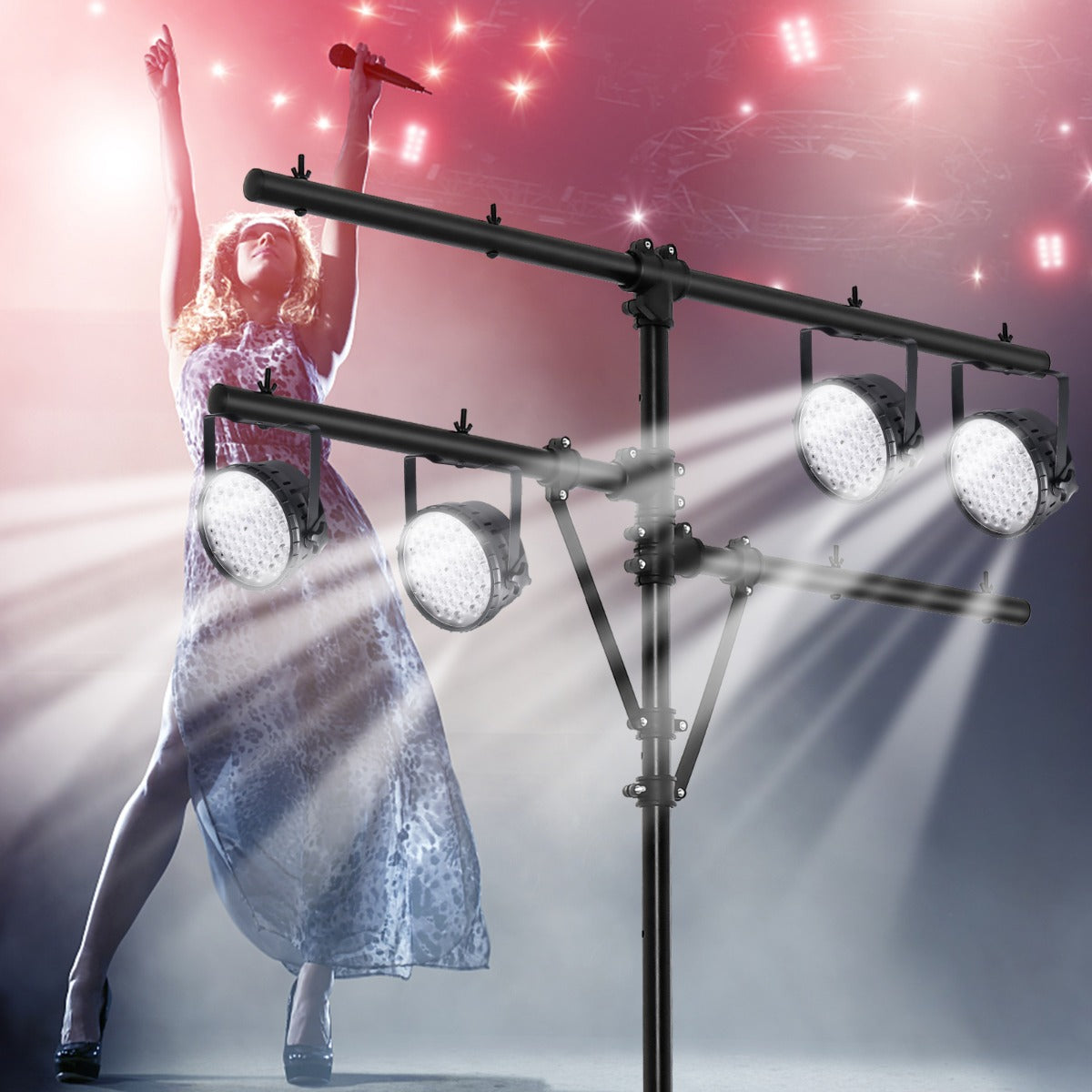 Soporte de Luz Móvil Ajuste Altura con Múltiples Brazos Trípode Portátil en Forma de T para Obras de Teatro Bodas y Fiestas Carga 40 kg