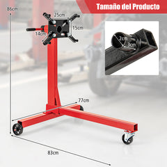 Soporte de Motor de Capacidad de 3 Toneladas 3 Ruedas Servicio Pesado con Cabezal Giratorio de 360 ° y 4 Brazos Ajustables Rojo