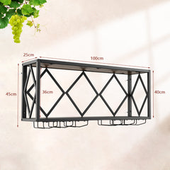Soporte de Pared para 39 Botellas de Vino Estantería de Exhibición de Vino con Portabotellas 12 Copas para Cocina Comedor 100 x 25 x 45 cm