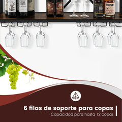 Soporte de Pared para 39 Botellas de Vino Estantería de Exhibición de Vino con Portabotellas 12 Copas para Cocina Comedor 100 x 25 x 45 cm