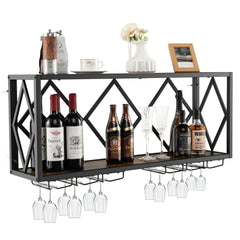 Soporte de Pared para 39 Botellas de Vino Estantería de Exhibición de Vino con Portabotellas 12 Copas para Cocina Comedor 100 x 25 x 45 cm