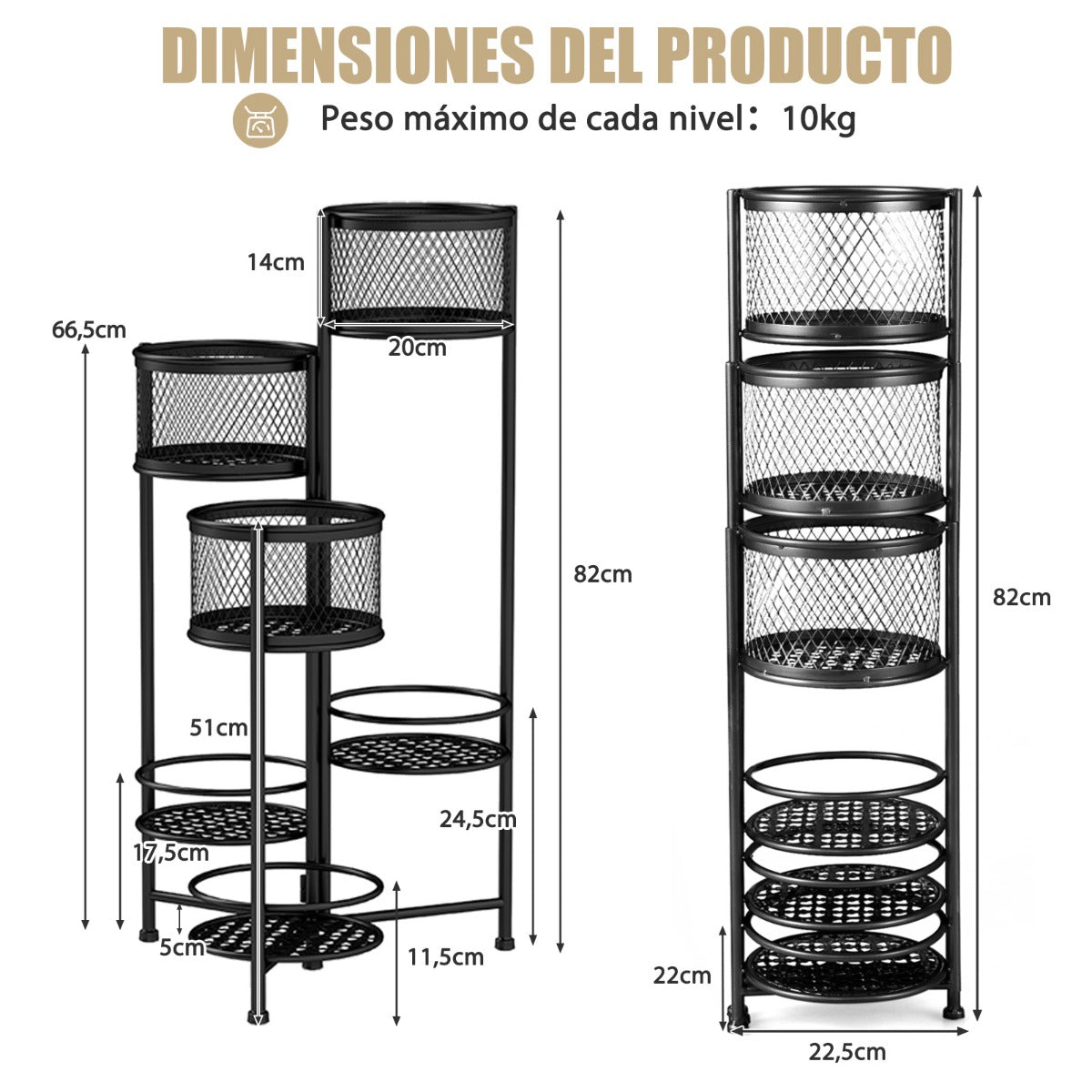 Estante Plegable de 6 Niveles para Plantas de Metal Soporte para 6 Macetas y Exhibición con Bandeja Articulada Elegante 41 x 39 x 82 cm Negro