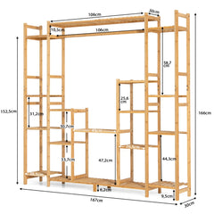 Soporte de Plantas de Bambú 2 en 1 Estante Colgante 9 Niveles Altura Ajustable Estantería para Balcón Jardín 167 x 30 x 166 cm Natural