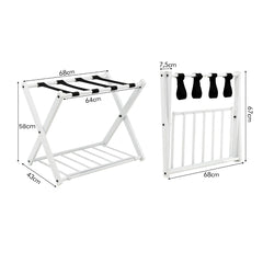 2 x Estante Plegable para Maletero Soporte de Metal para Maletas Hasta 60kg con 4 Correas Estables y Diseño de 2 Pisos para Hogar Hotel Blanco