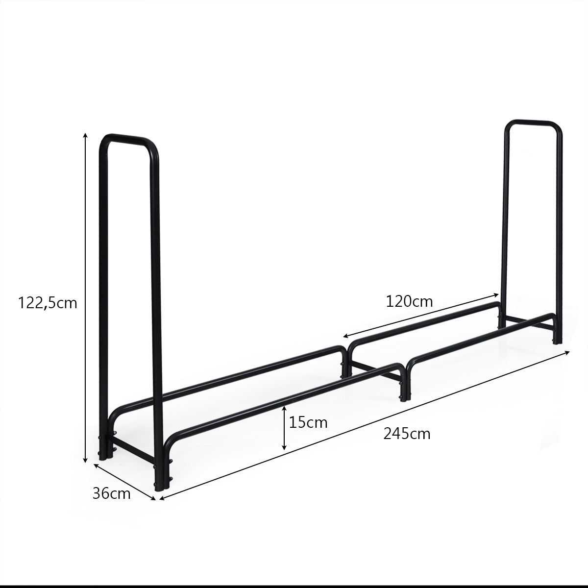 Soporte para Leña con Resistente Marco de Metal Tubular Protección Antioxidante 245 x 36 x 122,5 cm