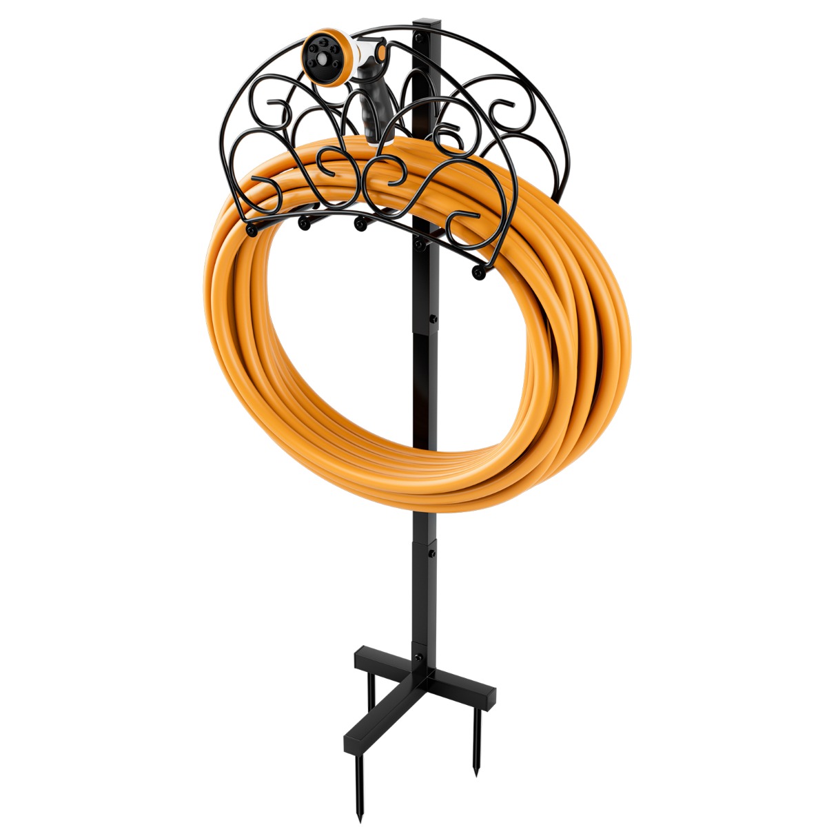 Soporte para Manguera Independiente de Metal Desmontable con 3 Puntos de Anclaje Organizador de Mangueras Jardín Patio Césped Negro