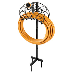 Soporte para Manguera Independiente de Metal Desmontable con 3 Puntos de Anclaje Organizador de Mangueras Jardín Patio Césped Negro