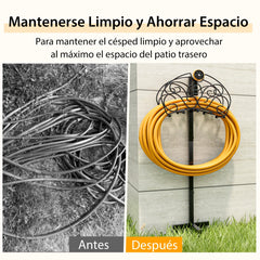 Soporte para Manguera Independiente de Metal Desmontable con 3 Puntos de Anclaje Organizador de Mangueras Jardín Patio Césped Negro
