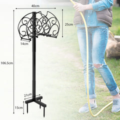 Soporte para Manguera Independiente de Metal Desmontable con 3 Puntos de Anclaje Organizador de Mangueras Jardín Patio Césped Negro
