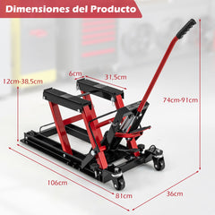 Elevador Hidráulico para Motocicletas Carga Máxima de 680 kg Plataforma Ajustable en Altura Soporte de Elevación de Pie para ATV UTV Rojo