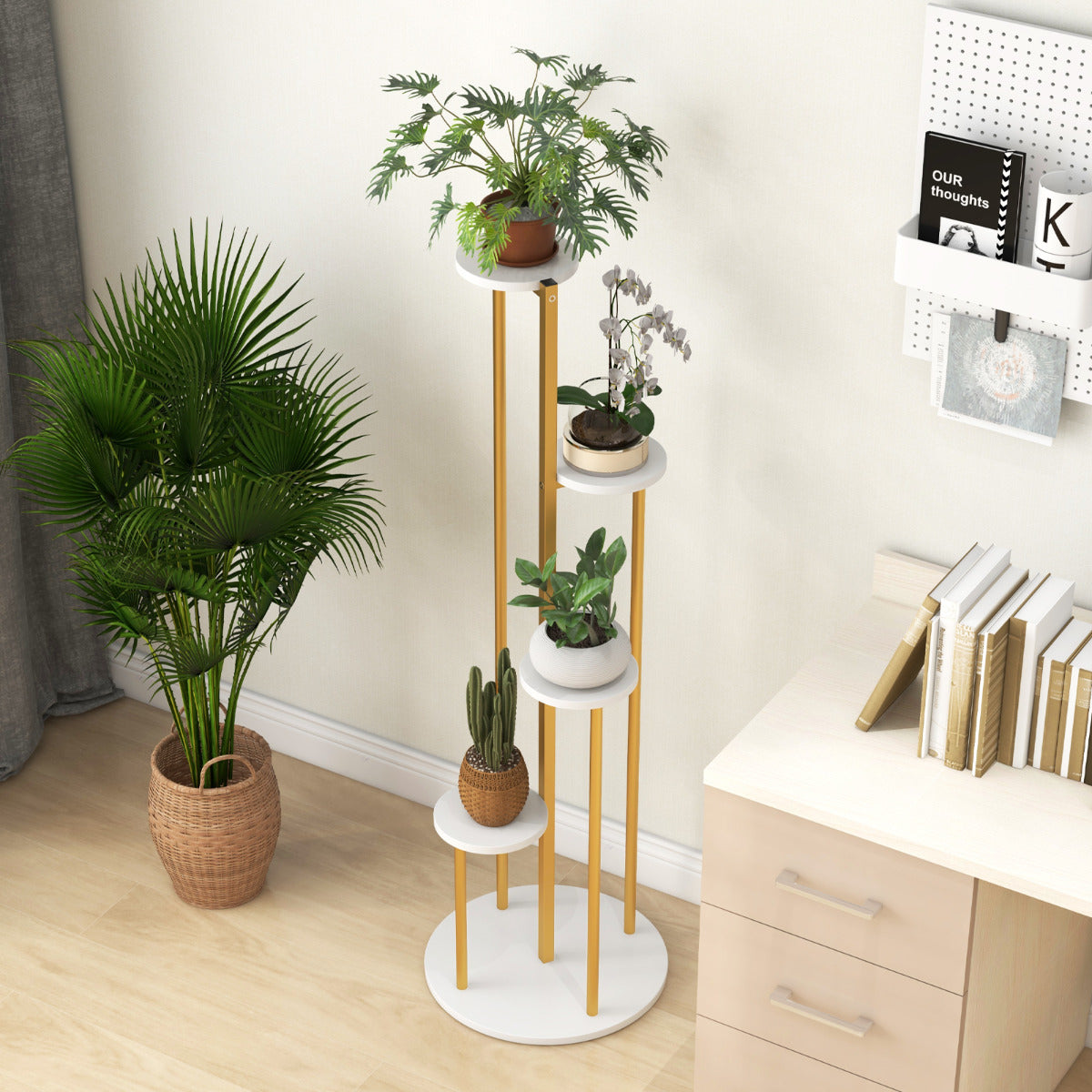 Soporte para Plantas de Metal para Interior Estante Esquinero de 125 cm de Alto para Plantas en Maceta para Hogar Oficina Balcón Blanco
